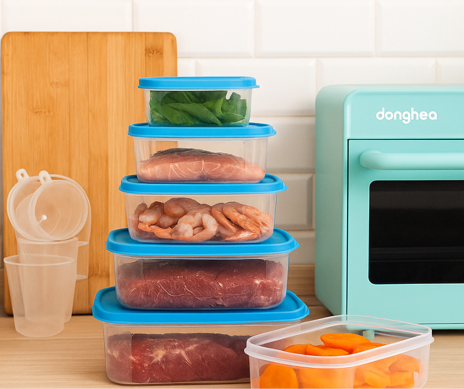 Bộ 5 hộp nhựa thực phẩm an toàn Donghea: Giải pháp bảo quản từ trữ đông đến ngăn mát, không BPA, siêu bền